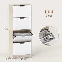 Scarpiera Salvaspazio Slim a 4 Cassetti per 20 Paia di Scarpe 62.5x26x156 cm, color Legno e Bianco