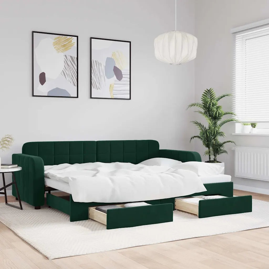 Divano Letto Estraibile Cassetti Verde Scuro 80x200cm Velluto 3196972