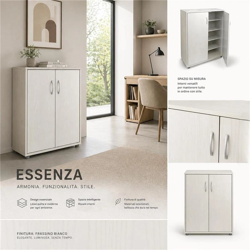 SCARPIERA IN MDF COLOR BIANCO LEGNO CON CINQUE RIPIANI E DUE ANTE DIMENSIONI 60X30X83.5 CM