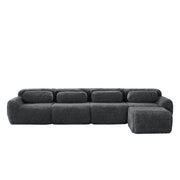 Divano Angolare Modulare 4 Posti con Chaise Longue e Cuscini; senza Montaggio; in Peluche; Grigio