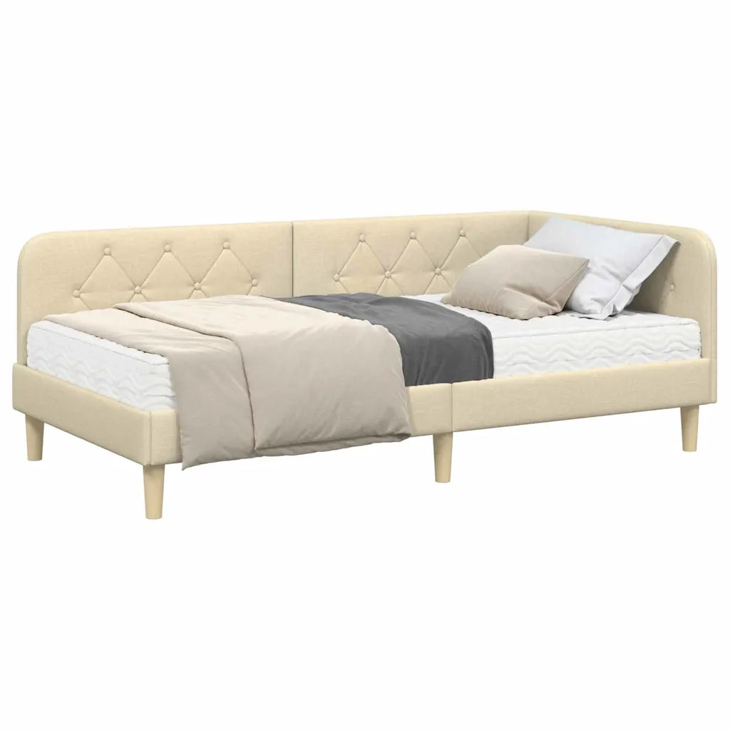 Cornice del letto ad angolo Crema 90 x 200 cm Tessuto