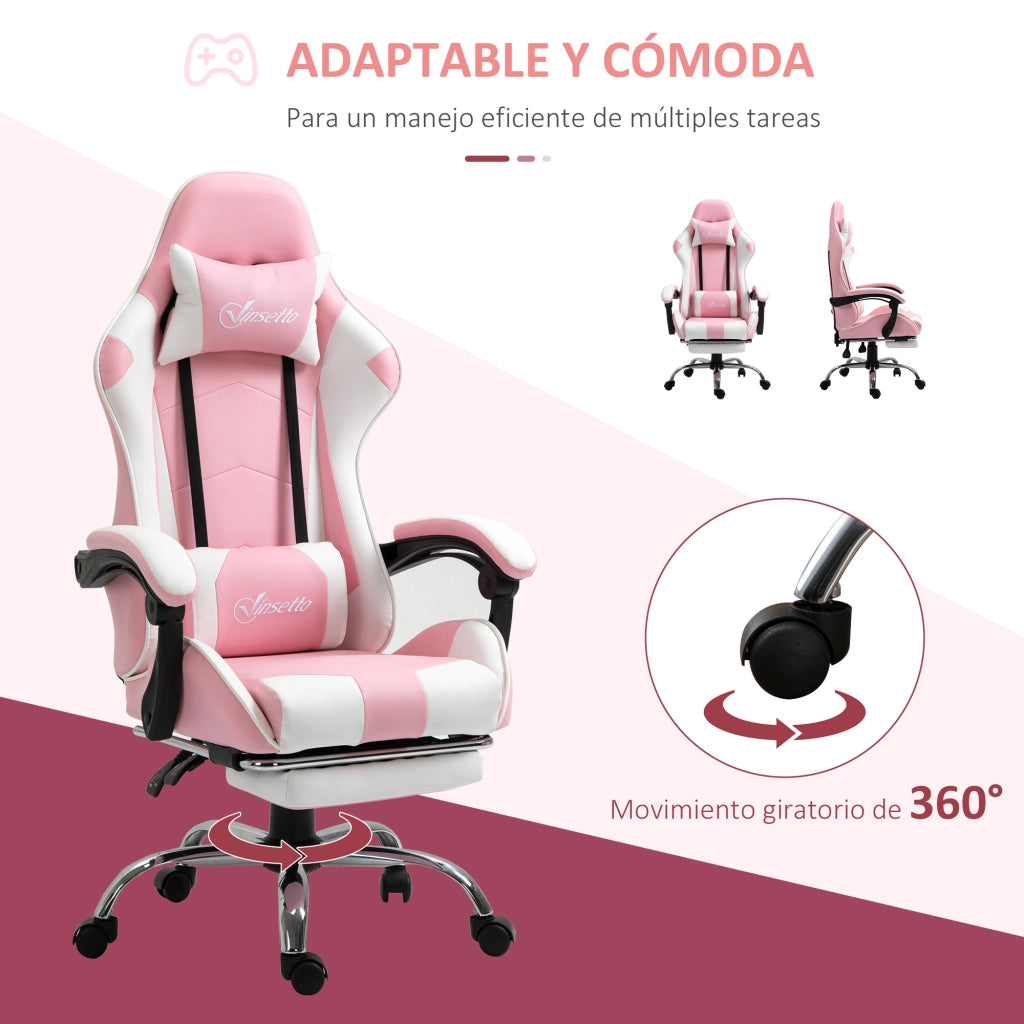 Sedia Gaming Reclinabile con Poggiapiedi ¨C Xylo ¨C Rosa con Cuscino Lombare e Poggiatesta