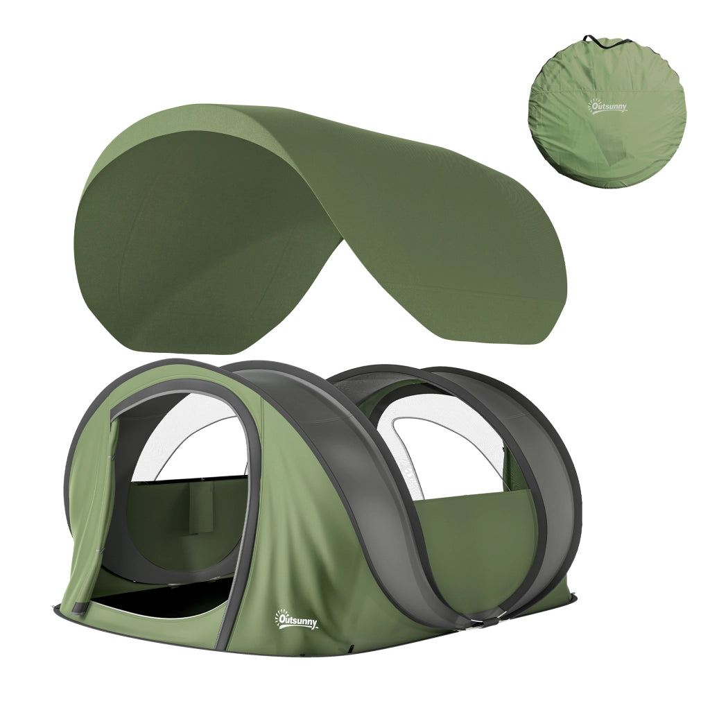 Tenda da Campeggio Pop-Up-Tenda per Escursionismo  4-5 Persone, 2 Porte, 2 Finestre, Impermeabile, Verde