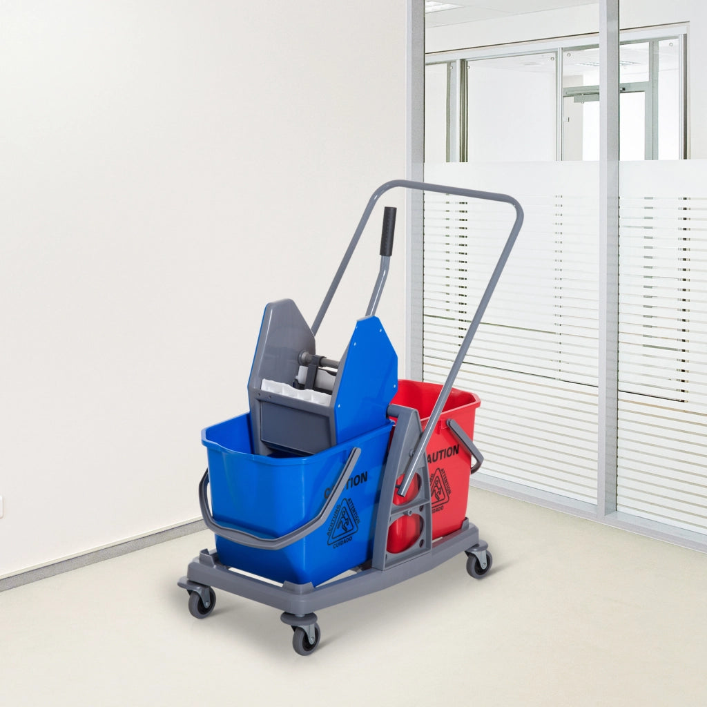 Carrello Pulizie Professionale 2 Secchi 25L Strizzatore ¨C zephmum ¨C 73x45x92 cm
