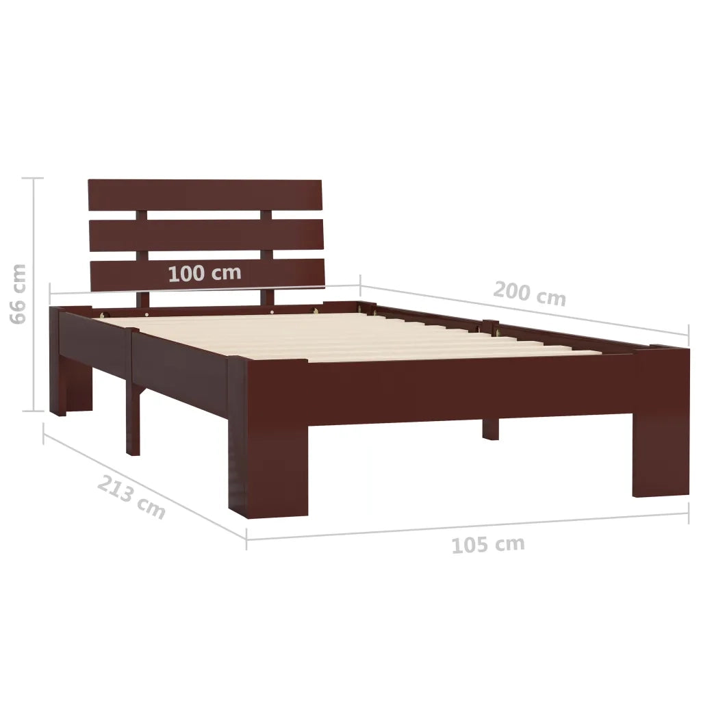 Letto singolo | Letto per adulti | Giroletto senza Materasso Marrone Scuro 100x200 cm Legno Pino