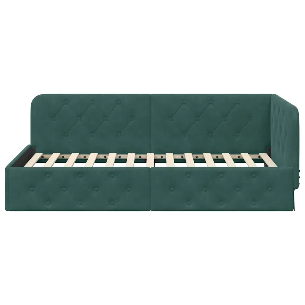 Cornice del letto ad angolo Verde Scuro 90 x 190 cm Velluto