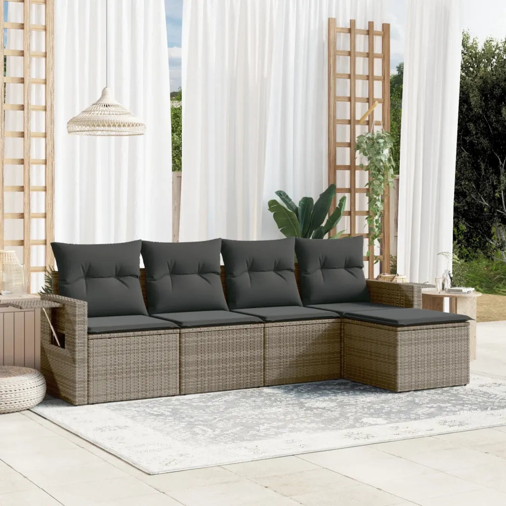 Set Divano da Giardino 5 pz con Cuscini-Sofa da Giardino-Divanetto da esterno Grigio in Polyrattan 875133
