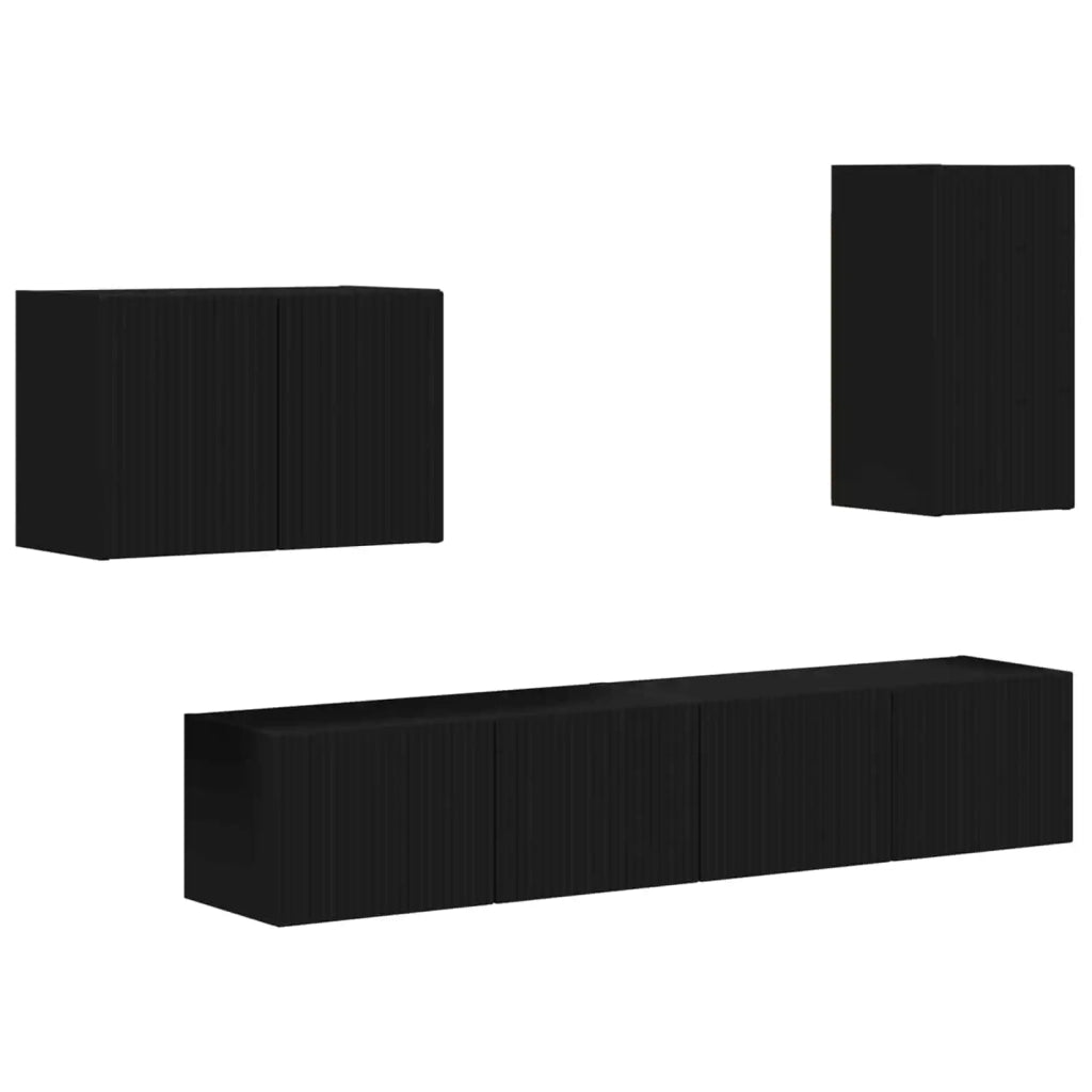 Set di Mobiletto da TV a Parete 4 pcs Nero Legno multistrato