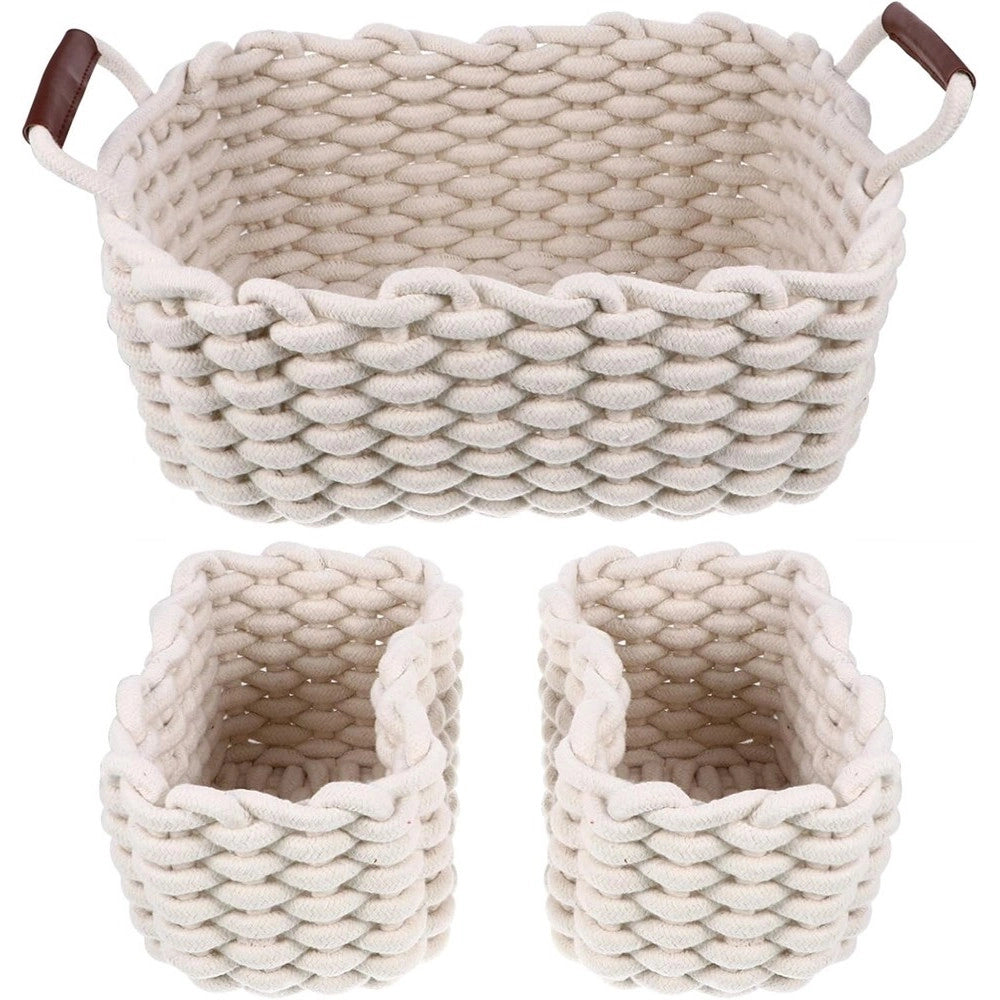 Trade Shop - Set 3 Cestini Intrecciati In Corda Cesto Portaoggetti Organizza Decora Casa 10634 -