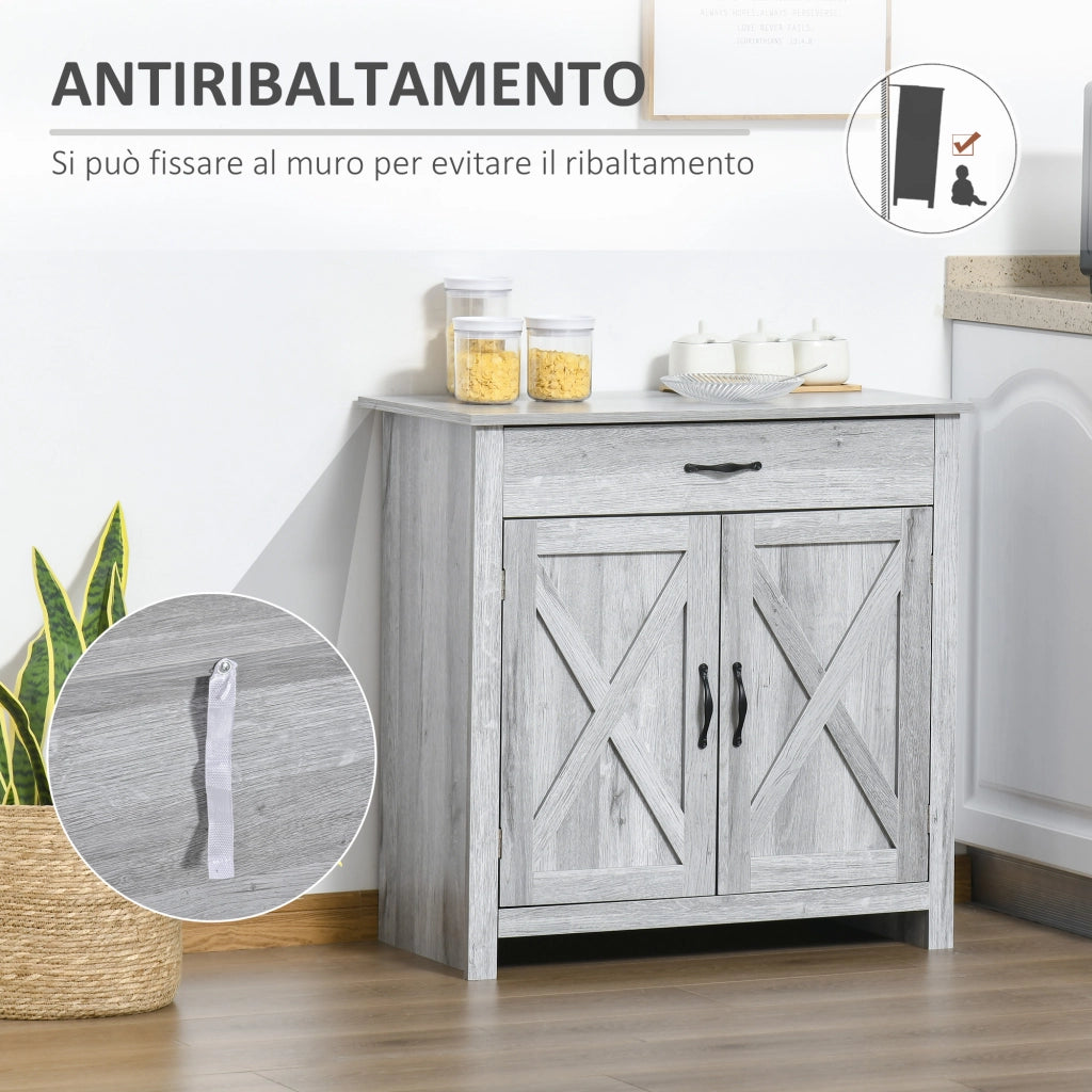 Credenza Cucina Country con Armadietto a 2 Ante e Cassetto ¨C Minimal ¨C 80x39.7x80cm, Grigio