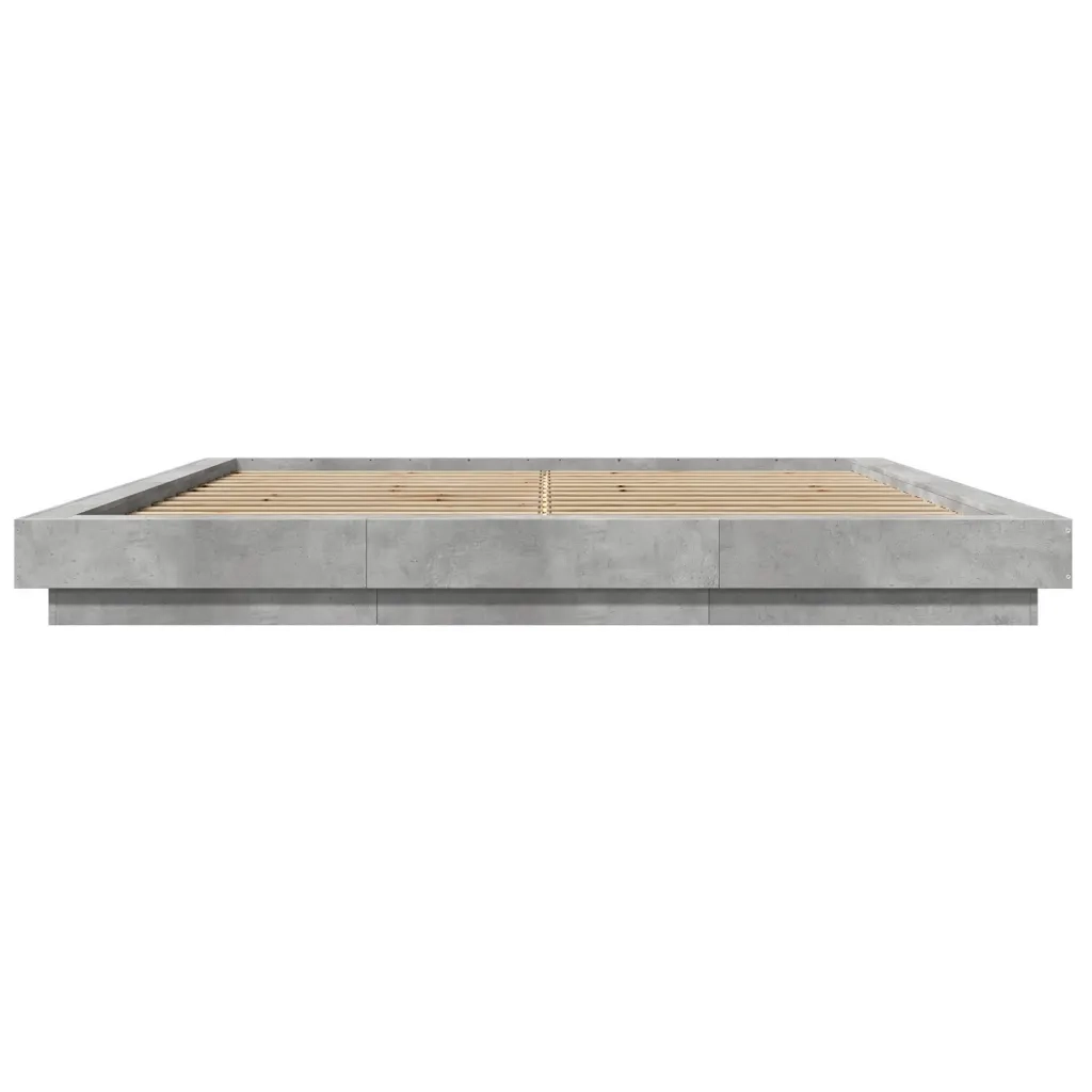 Letto matrimoniale | Letto per adulti | Giroletto Luci LED Grigio Cemento 180x200 cm Legno Multistrato
