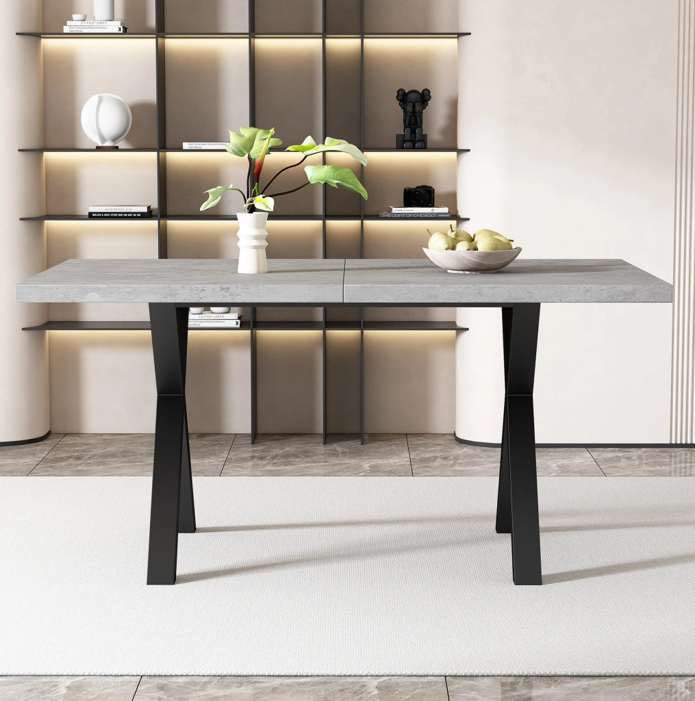 Tavolo moderno in MDF e metallo grigio e nero con gambe incrociate