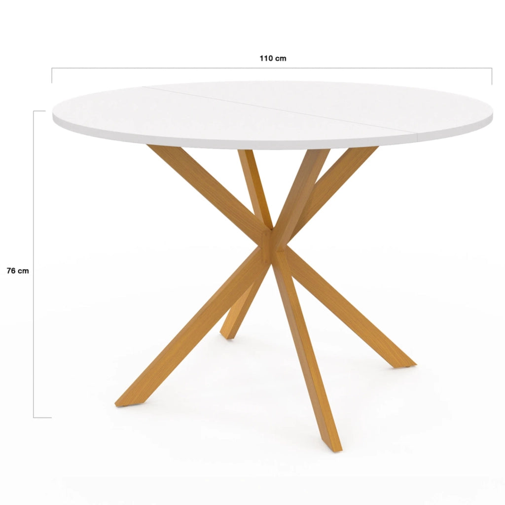 IDMarket - Tavolo da pranzo rotondo GISELE per 6 persone, gamba a ragno in legno, piano bianco 110 cm