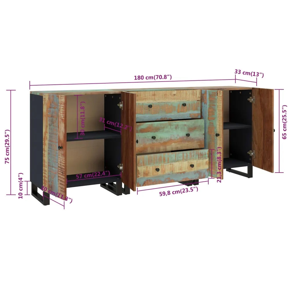 Credenze 3 pz in Legno Massello di Recupero cod mxl 23327