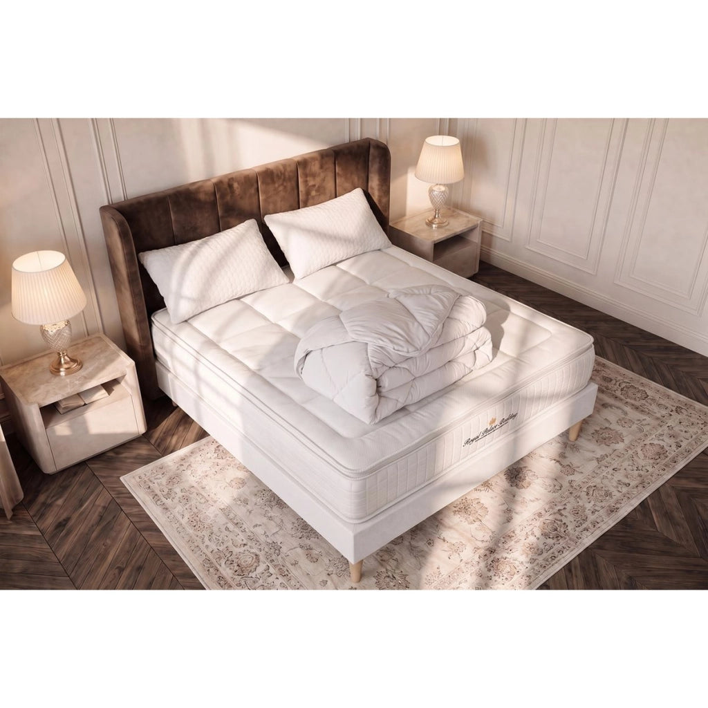 Pacchetto letto completo - Materasso 200x200cm + Box spring con doghe (kit) + 2 cuscini + Piumino - George V