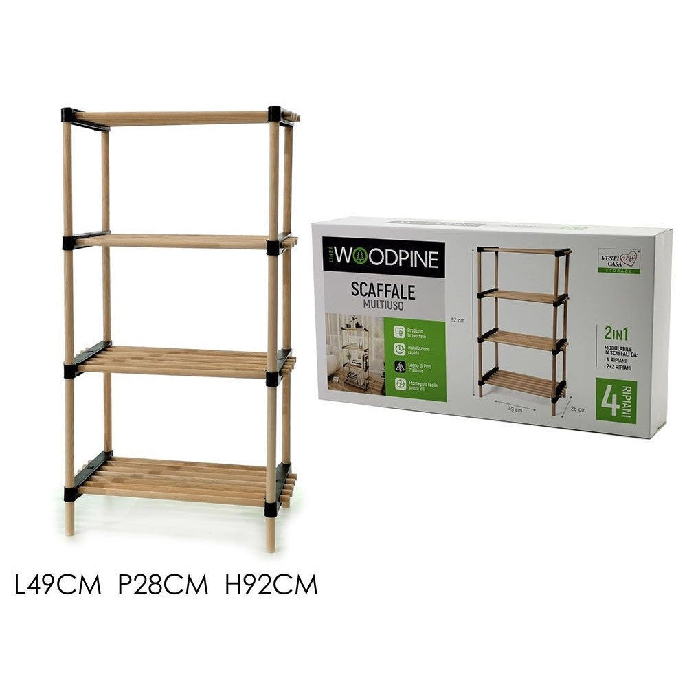 Trade Shop - Scaffale Multiuso In Legno Di Pino 2in1 Modulare Mensola Con 4 Ripiani 92x49x28 Cm -