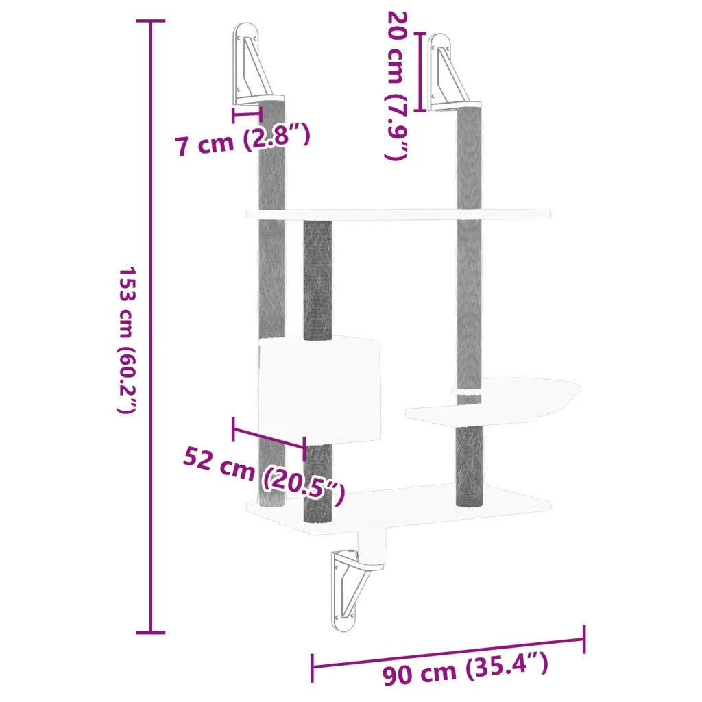 vidaXL Albero per Gatti con Tiragraffi a Parete Grigio Chiaro 153 cm