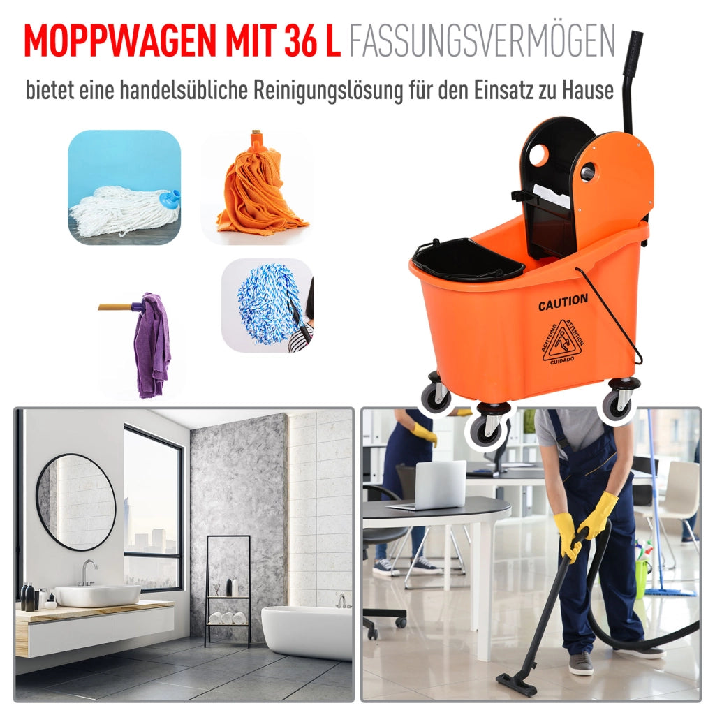 Carrello per la pulizia con secchio da 36 litri e strizzatore ¨C Minimal ¨C Arancione, 54x41x91.5 cm
