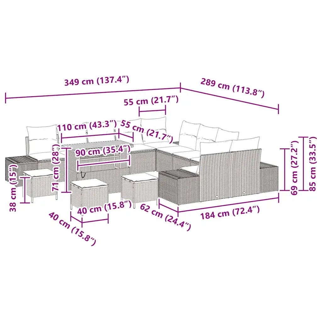 Set Divano da Giardino con cuscino 14 pcs Grigio polyrattan 3362853