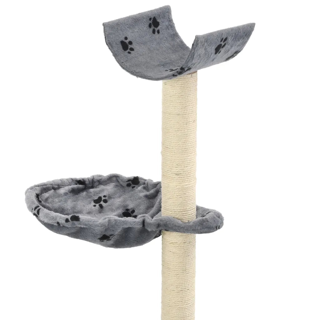 Albero per Gatti Tiragraffi Sisal 105 cm Zampe Stampate Grigio 170624