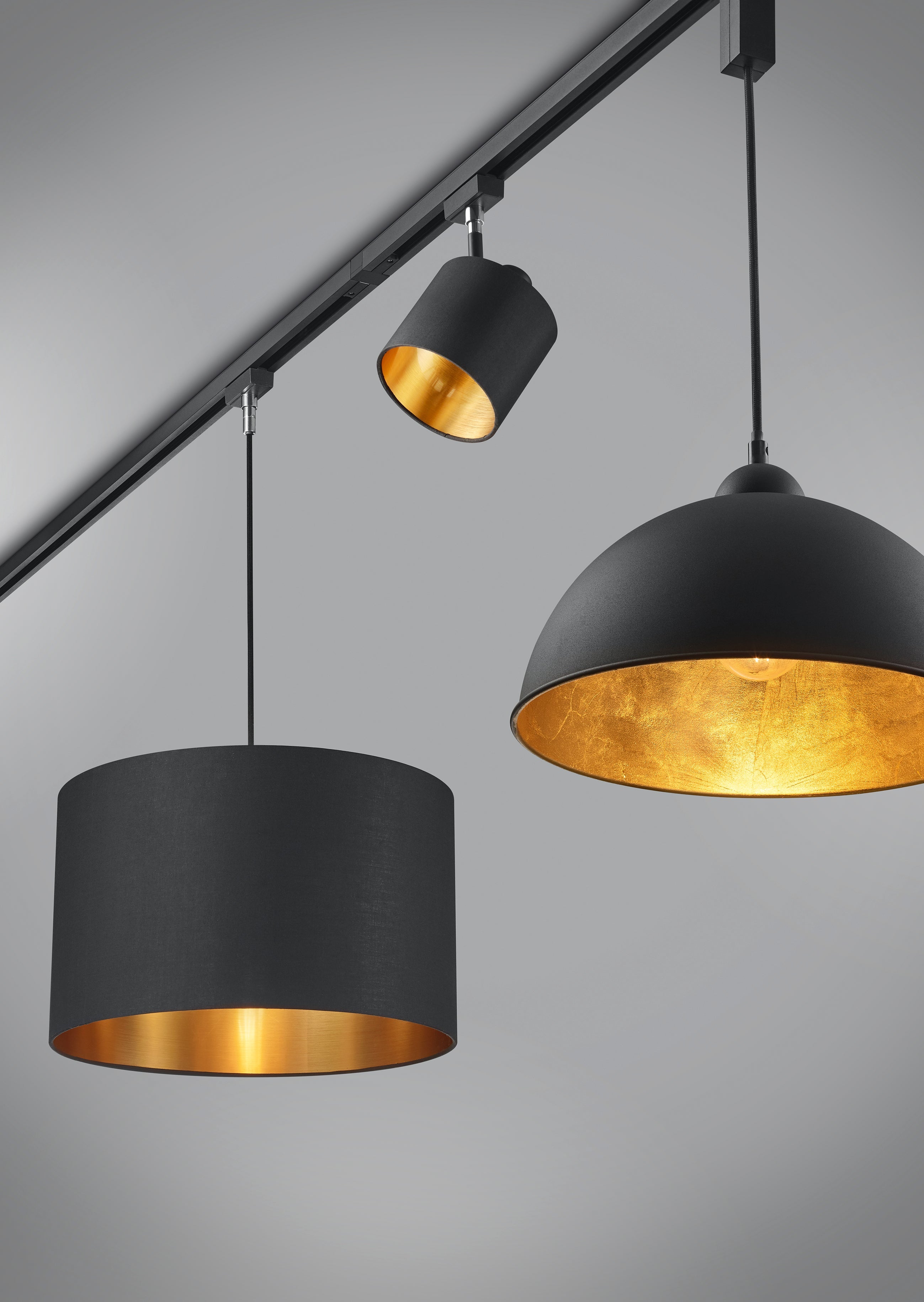 Lampada a Sospensione da Interno  E27 in Tessuto Nero Oro