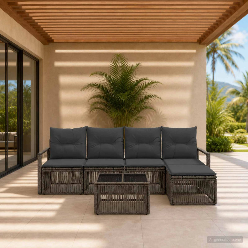 Set Divano da Giardino 6 pz Grigio polyrattan 3435701