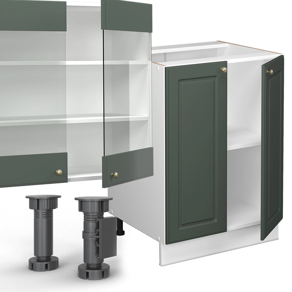 Cucina componibile Fame-Line Verde-oro rustico/Bianco 300 cm con armadio alto, PL Antracite Vicco