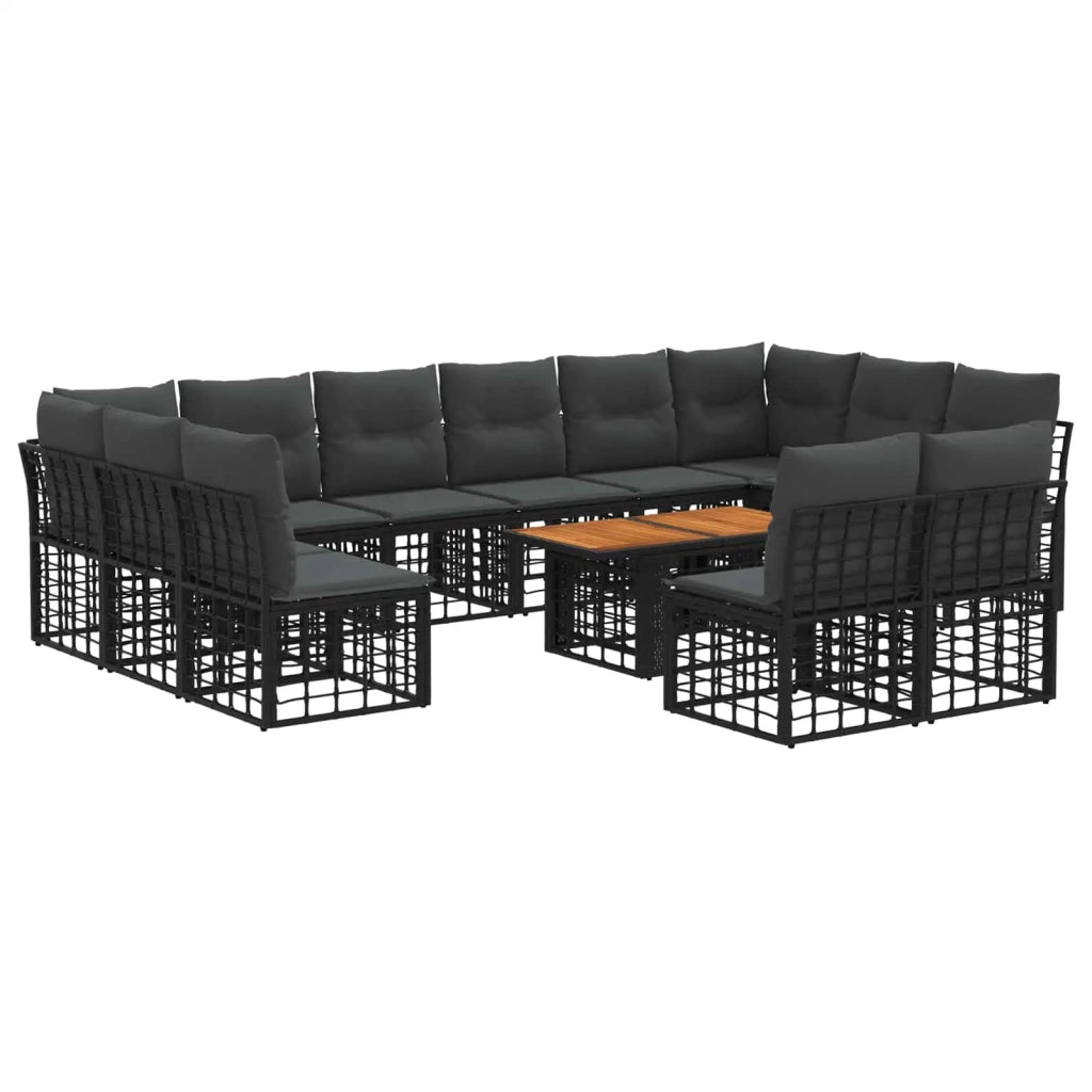 Set Divano da Giardino 13 pz Nero e Grigio scuro polyrattan 3437915