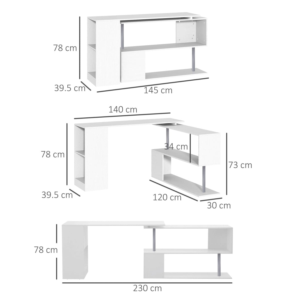 Scrivania Angolare da Ufficio Studio per Computer in Legno bianco 140x120x78,2 cm