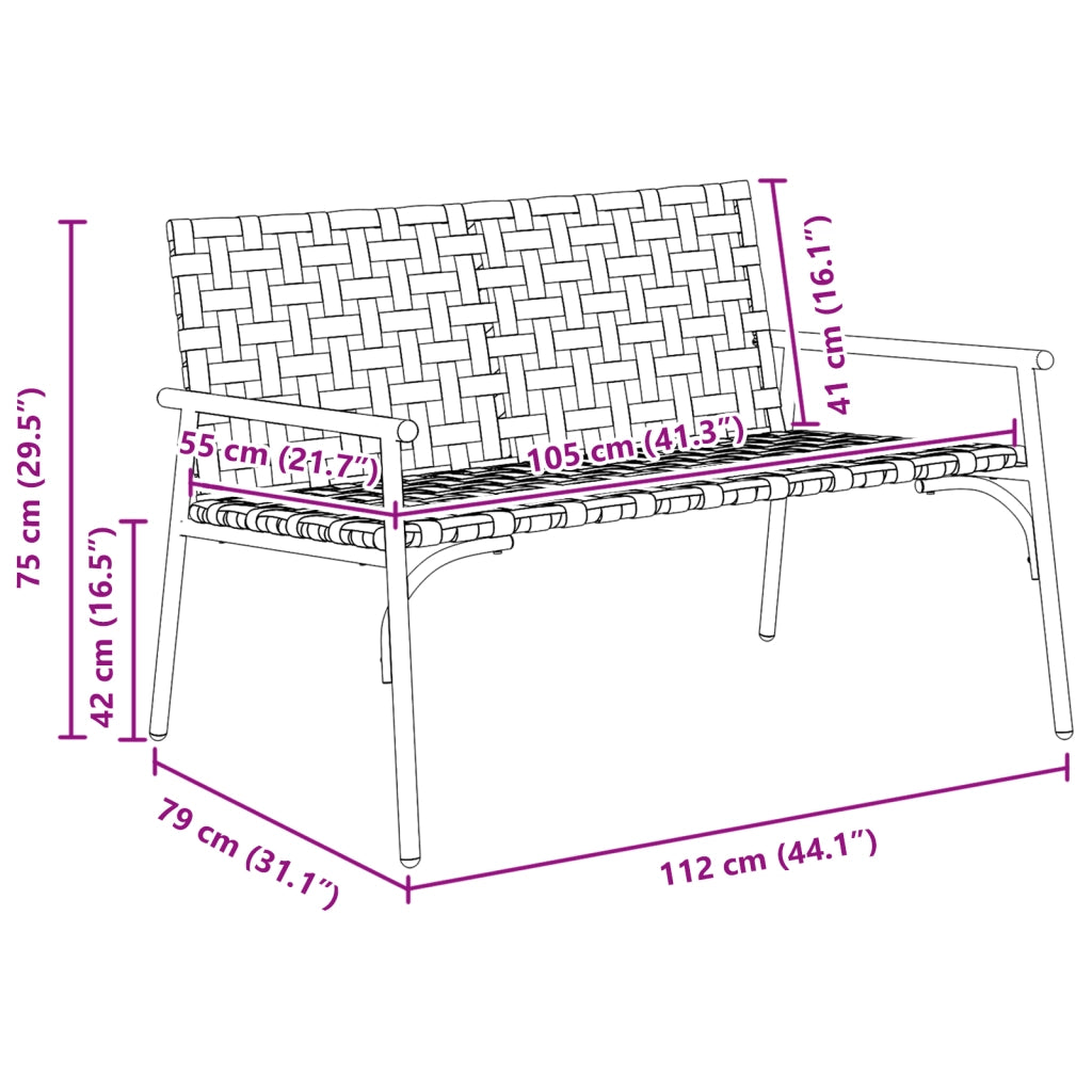 Panchina da giardino  Nera 113x79x75 cm in Rattan