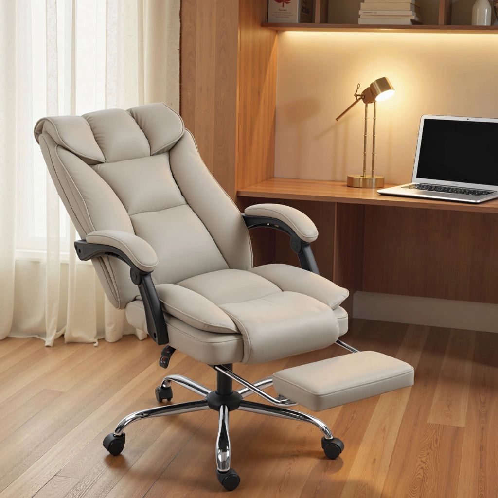 Sedia da Ufficio con Poggiapiedi Schienale Reclinabile Imbottita Ecopelle Beige ¨C Xylo