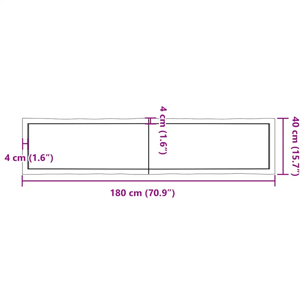 Piano Tavolo | Superficie Tavolo | Piano Scrivania Marrone Scuro 180x40x(2-6)cm Rovere Non Trattato