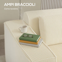 Divano 3 Posti Modulare con Seduta Profonda Braccioli Larghi e 2 Cuscini in Velluto a Coste Beige