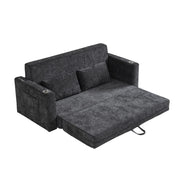 Divano letto 2 posti con USB e portabicchieri in chenille nero e grigio 80×50×50 cm