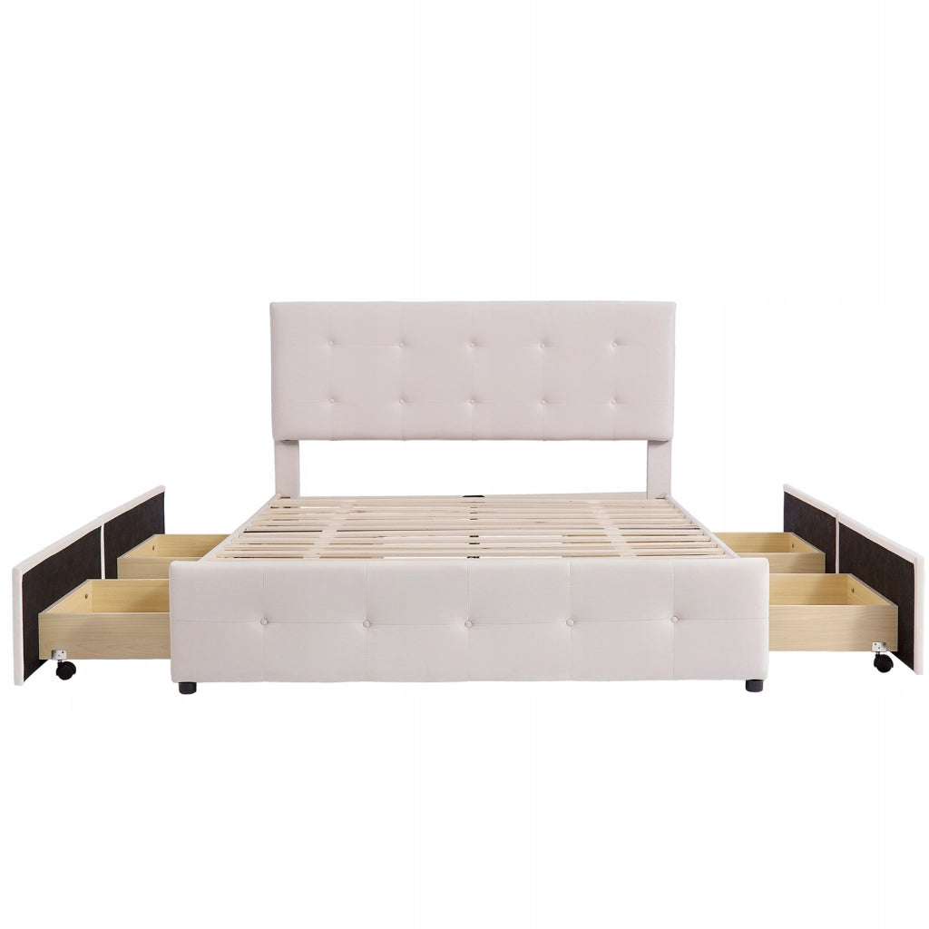 Letto con contenitore 140x200 - Xylo - Velluto beige con cassetti