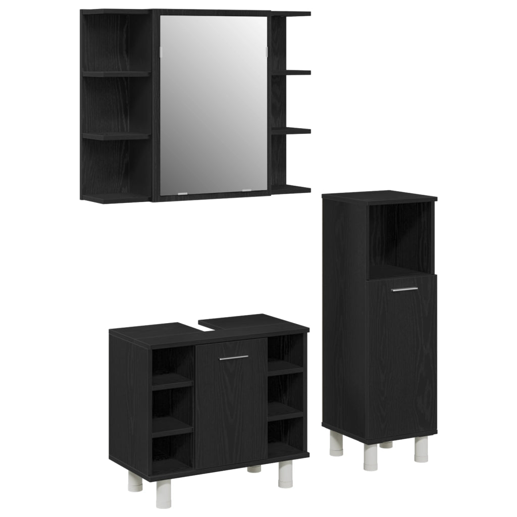 Set di mobili da bagno 3 pezzi in legno ingegnerizzato con finitura rovere nero