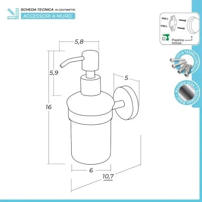 Porta dispenser per sapone liquido in vetro e acciaio inox satinato Galassia