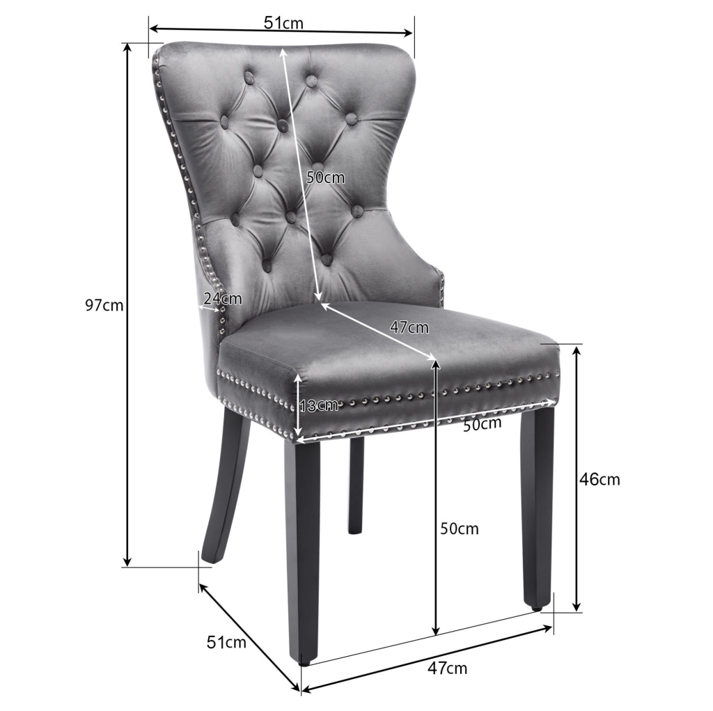Set di 2 sedie da pranzo in velluto grigio con gambe in legno