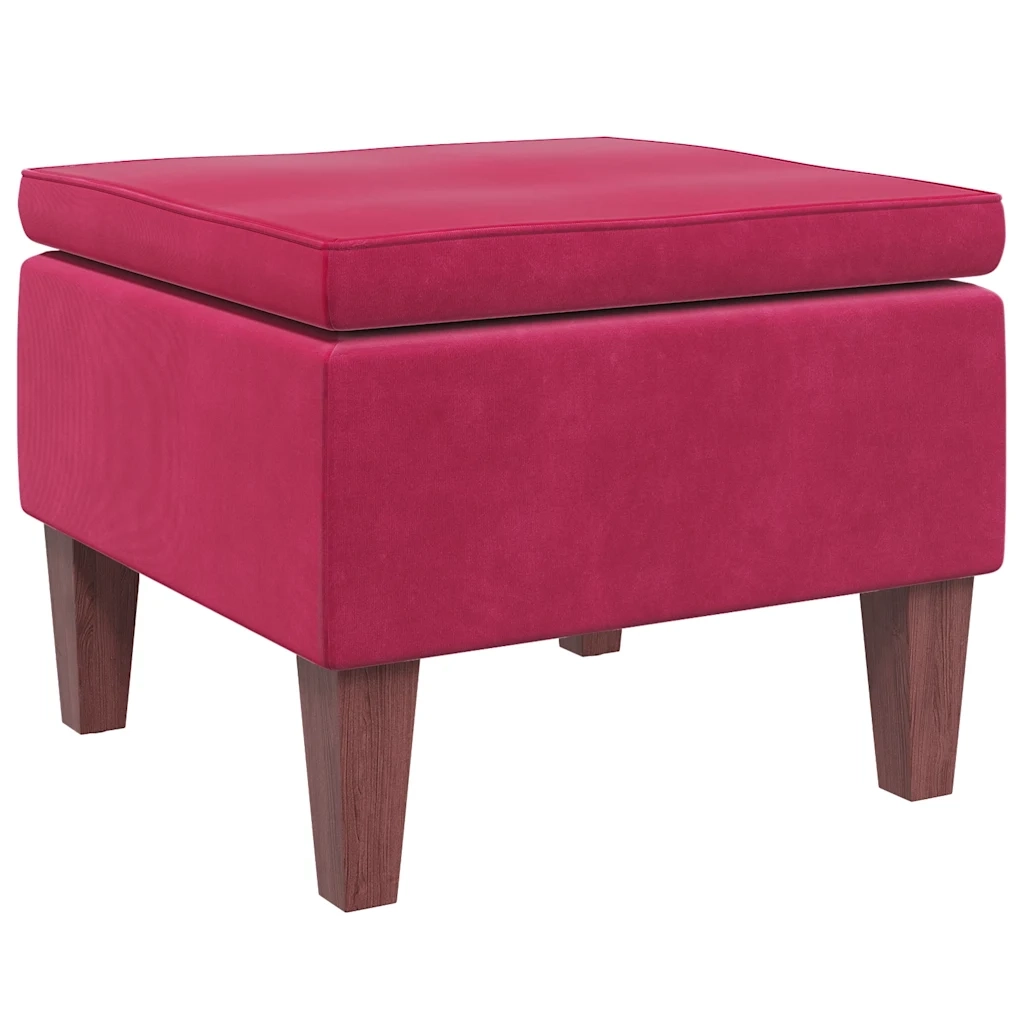 Poggiapiedi con Gambe in Legno Rosso Vino in Velluto 329462