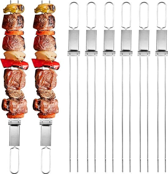 Spiedini in acciaio inossidabile con doppia skewer - riutilizzabile - set da 6 - 33 cm