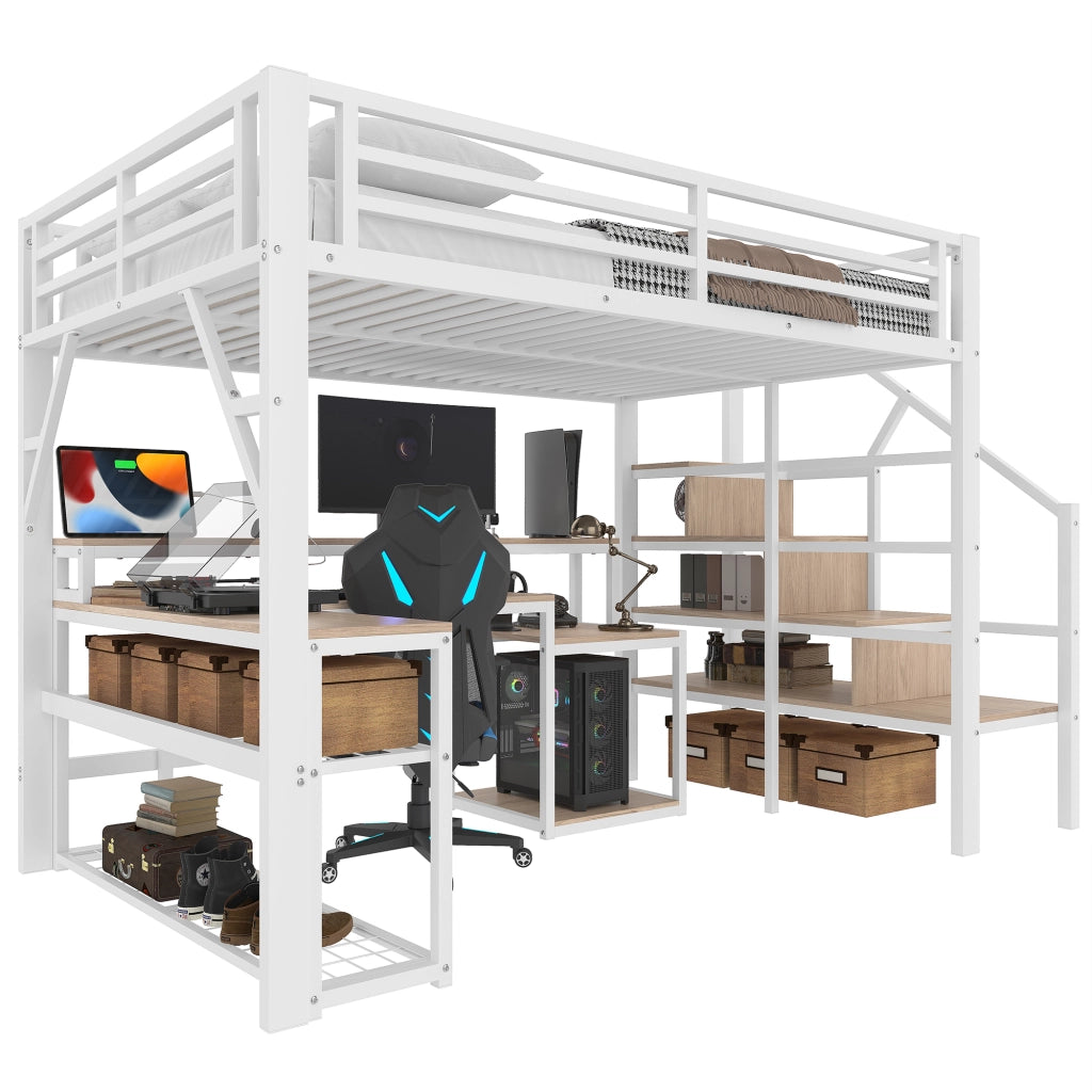 Letto a castello bianco con funzione scrivania ferro 140x200 cm