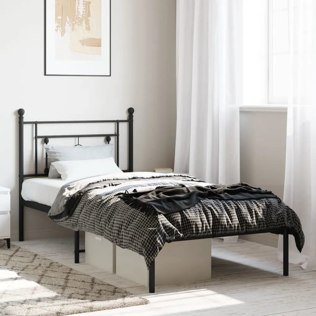 Giroletto con Testiera-Struttura Letto con testiera in Metallo Nero 90x190 cm 239589