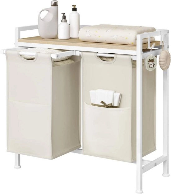 Asciugamani con 2 asciugacapelli - Asciugamani estesi - Cassetto in alluminio e piastra in legno - Per bagno, vasca o camera da letto - Bianco - Moderno e spazievenditore
