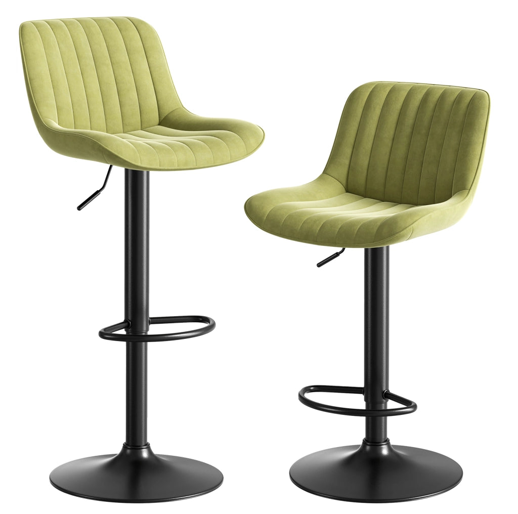 Sgabello da bar girevole regolabile in velluto verde; altezza 87-109 cm