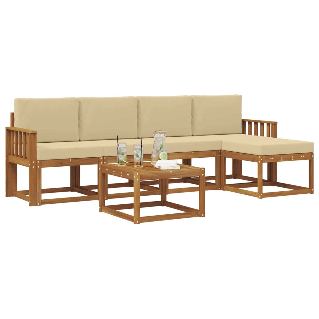 Set di divani da esterno con cuscino 6 pcs Naturale e Beige