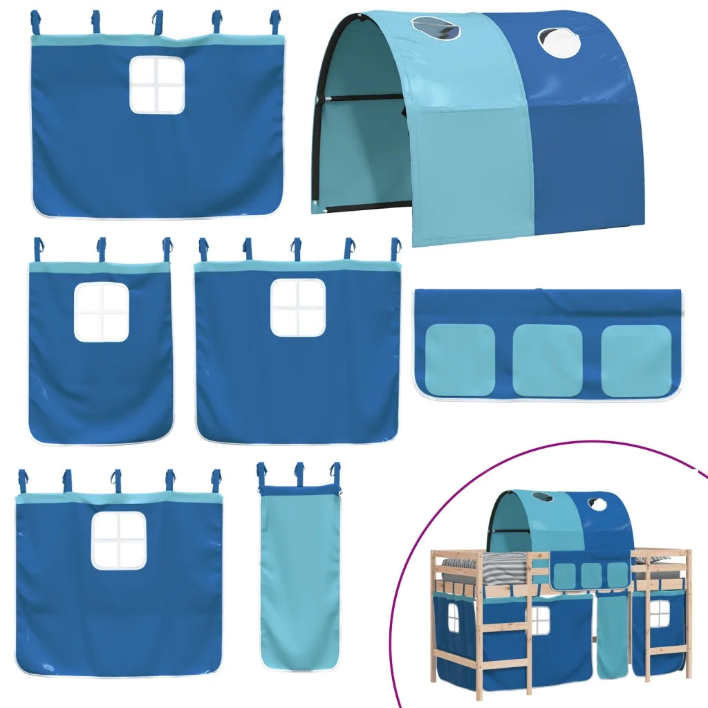 Letto a Soppalco con Tunnel Bambini Blu 90x190cm Massello Pino 3207001