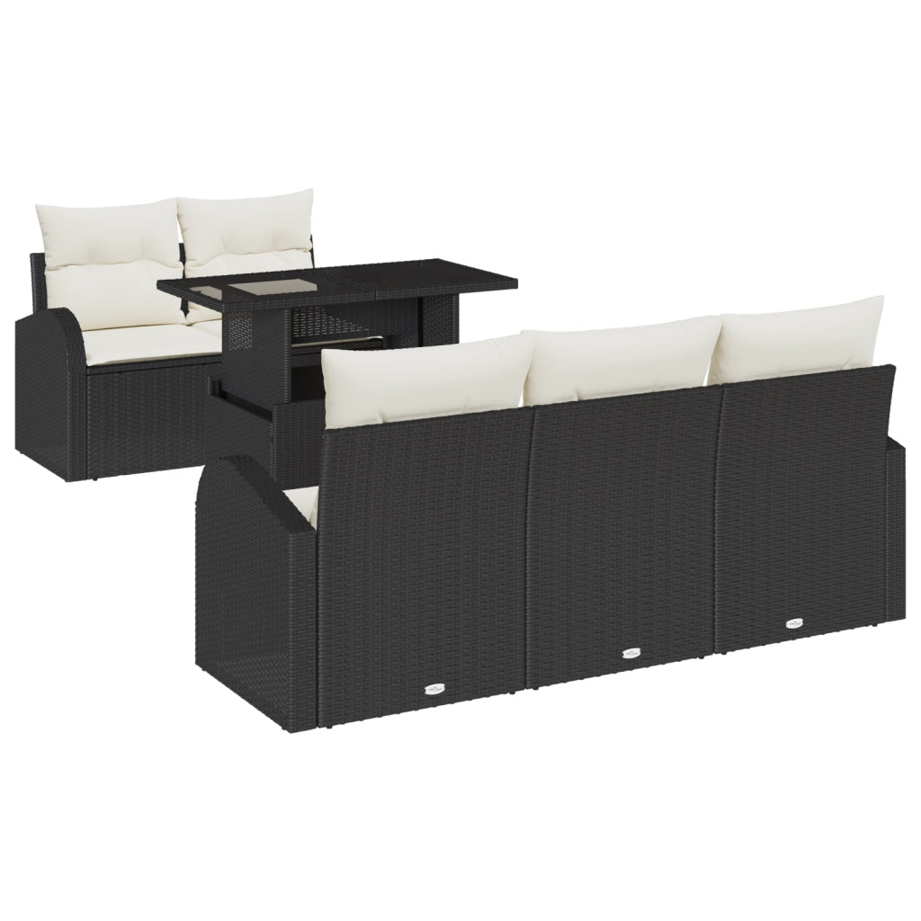 Set di SofÃ  da Giardino 6 Pezzi con Cuscini Rattan Nero Polyrattan