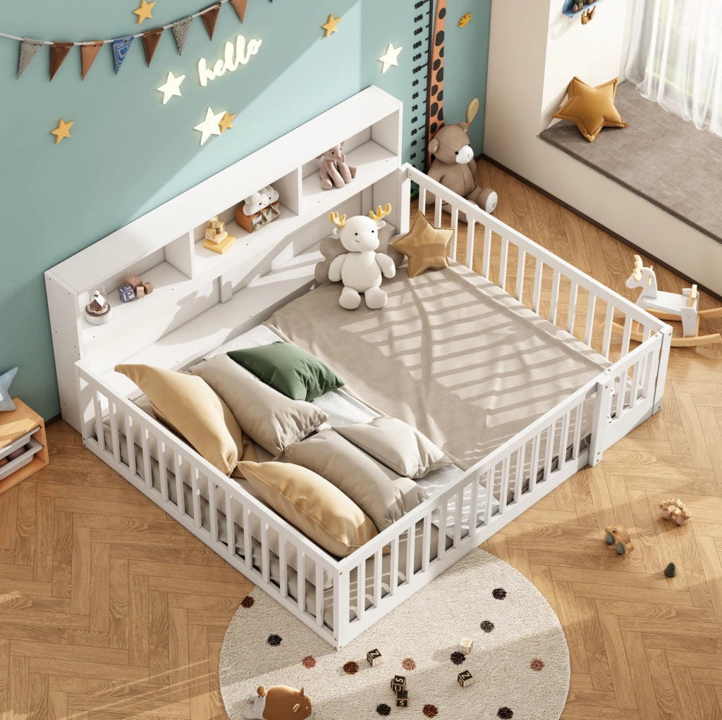 Daybed 140x200 cm con sponde di sicurezza e vani laterali; in pino e MDF; bianco