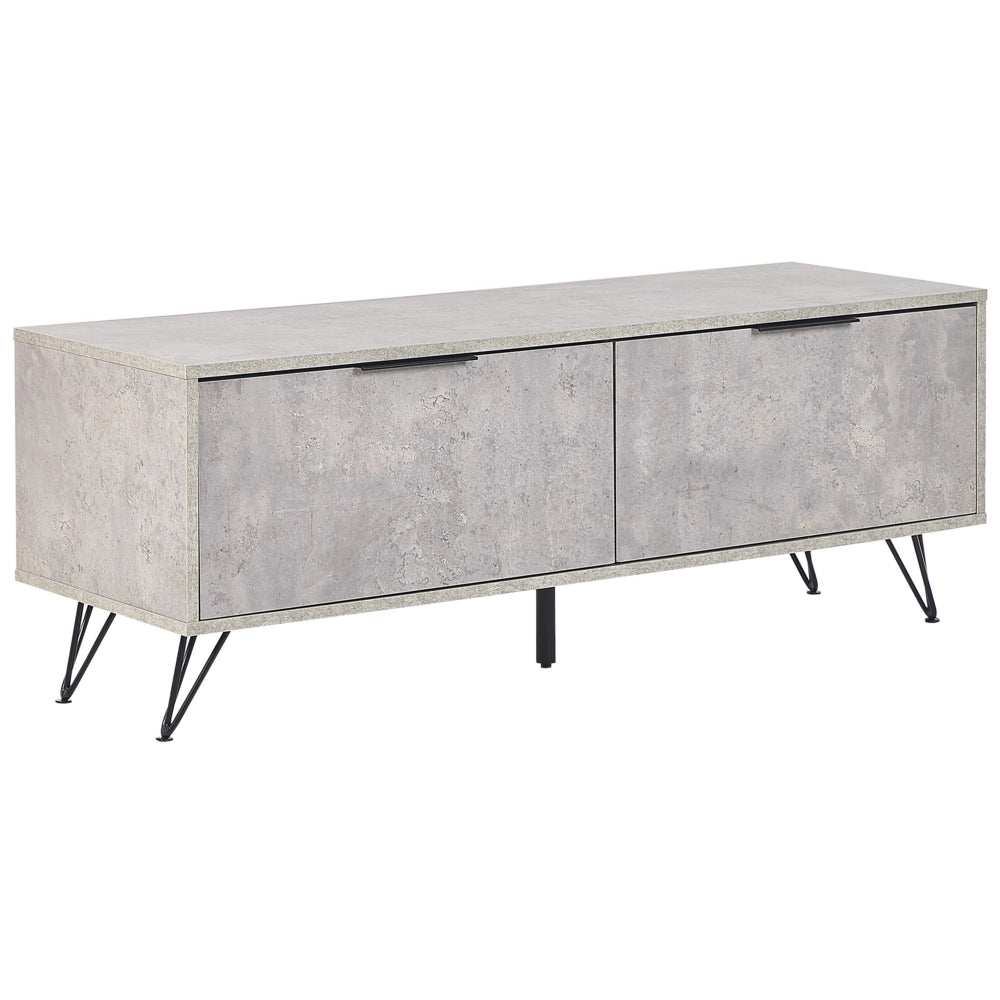 Mobile TV grigio nero 120 x 40 cm MDF 2 ripiani effetto cemento gambe in metallo gestione moderna dei cavi