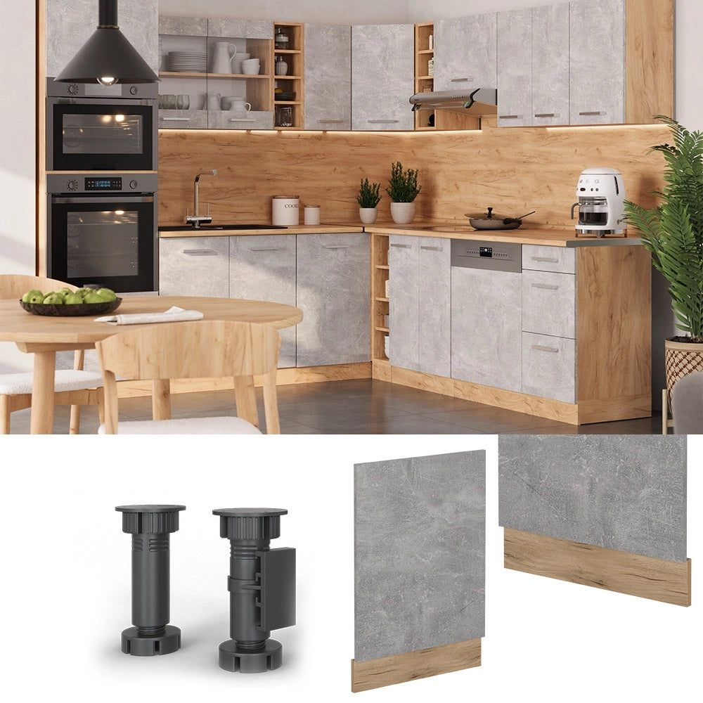 Pannello frontale R-Line Calcestruzzo/Rovere dorato 45 cm senza piano di lavoro Vicco